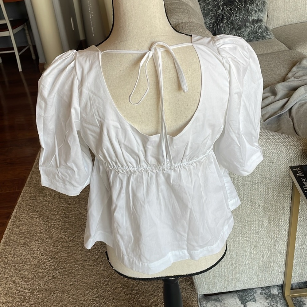 Anthropolgie White Short-Sleeve Scoop-Neck Blouse XS - Picture 9 of 12